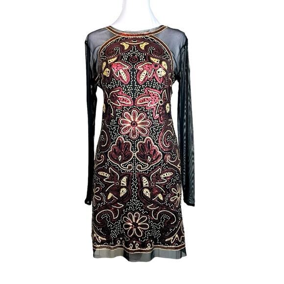 Chelsea & Violet Sequin Embroidery Dress Black Mesh Womens Size M Whimsigoth - Picture 1 of 10